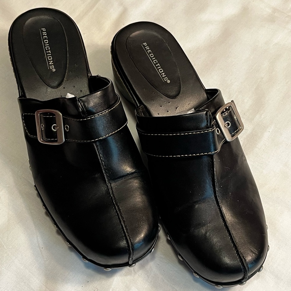 Predictions black leather slip-on shoes (clogs) - 11W
